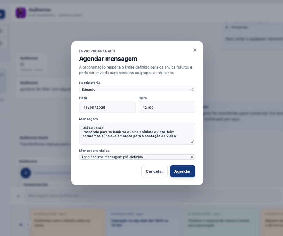 Janela do Pubblium para agendar uma mensagem para um cliente